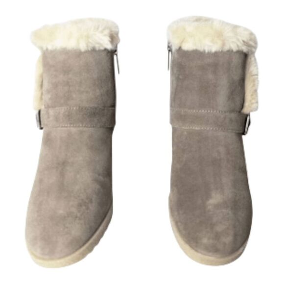 NWOB AQUATALIA Carlotta Faux-Fur Water-Resistance Suede Wedge Bootie Size 39 (US - Picture 4 of 9